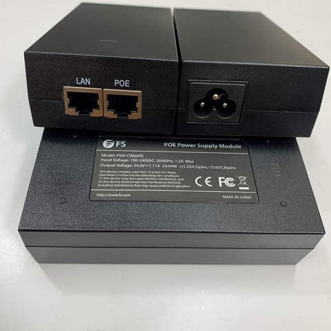 Adapter FS PSM-CW6APE POE 54V 1.11A 59.94W 4 Pair Powering Pins 1, 2, 4, 5 (+) and Pins 3, 6, 7, 8 (-) 10/100/1000M Gigabit PoE For Outdoor Wifi Access Point
