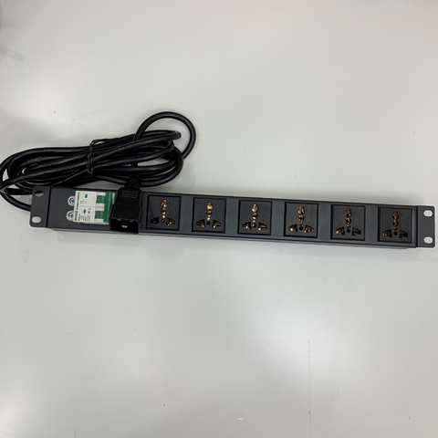 Thanh Nguồn PDU Rack Universal 6 Way UK Outlet Có MCB Công Suất Max 20A to C20 Plug Power Cord 3x1.5mm² Length 3M For Eaton 9PX 8KVA 7200W RT 6U (9PX8KiRT) Online UPS Single Phase 230V