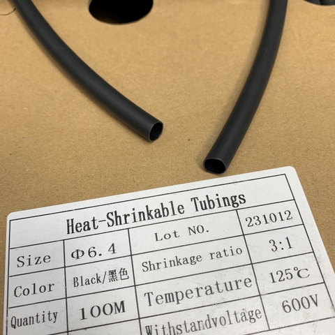 Ống Co Nhiệt Cách Điện 100M Heat Shrink Tube Black Size Ф 6.4mm Shrink Ratio 3:1 Temperature 125℃ Voltage 600V Length 100 Meter