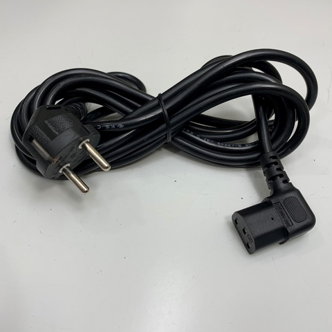 Dây Nguồn Vuông Góc Phải Chữ L 90 Độ Korea DMC-200 DMC-300 Power Cord 90 Degree Europe Schuko CEE7/7 Plug to Right Angle C13 10A 250V 18AWG 3x0.75mm² Cable Black OD 7.0mm Dài 3M 10ft