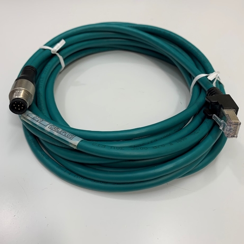 Cáp CCB-84901-1003-05 17Ft Dài 5M Cable Ethernet COGNEX M12 A-Code 8 Pin Male to RJ45 Green Color PVC