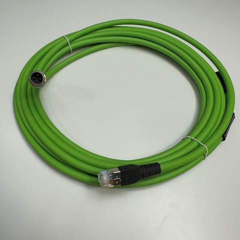 Cáp 5M 17ft Datalogic CAB-ETH-M05 M12-IP67 Cable M12 4 Pin D-Code Male to RJ45 Cable Ethernet Industrial