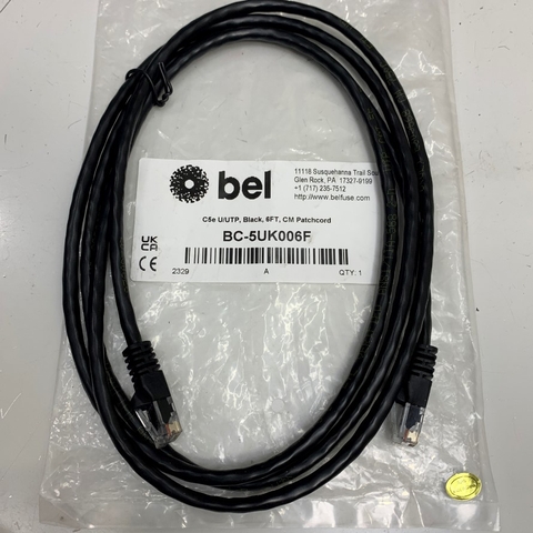 Dây Nhẩy 1.8M 6ft CAT5E Bel BC-5UK006F UTP Networking Cable RJ45 Gigabit U/UTP 350MHz 4PR 24AWG OD Ø 5.5mm Black For Industrial Network Cable