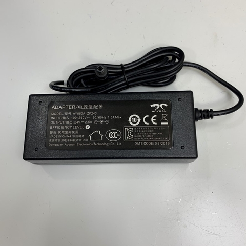 Adapter 24V 2.5A 60W AOYUAN Connector Size 5.5mm x 2.1mm For Printer, Scanner Kodak, Fujitsu Scanner
