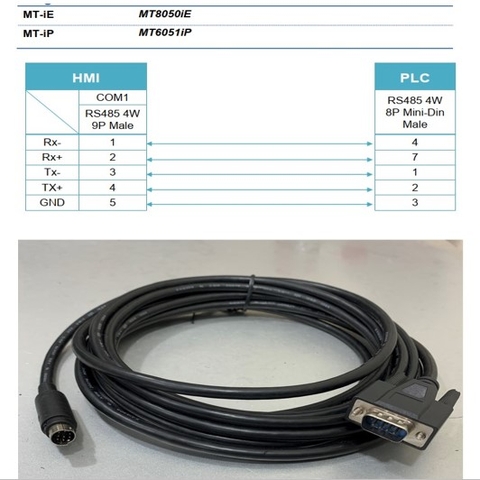 Cáp Lâp Trình MT6000/MT8000-FX Communication RS485 Cable Mini Din 8 Pin to DB9 Male 3M For Màn Hình HMI Weintek MT6000/MT8000 and PLC Mitsubishi FX Series