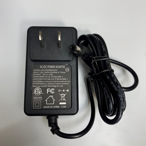 Adapter 15V 2A Shenzhen OLD150200AUS5D Connector Tip Size 5.5mm x 2.1mm