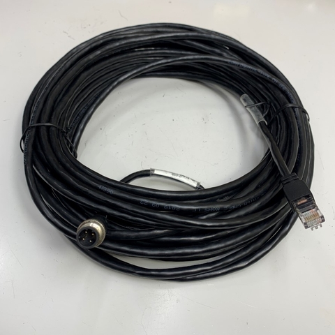 Cáp 15M 50ft M12 D-Code 4 Pin Male to RJ45 Ethernet 24AWG SFTP Shielded Cable M12 4P Male D-CONFIG 15M For Industrial M12 D-Coded Male