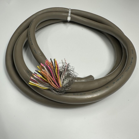Cáp 2.4M 8ft Shielded Cable OKI ELECTRIC 50 Core x 0.2mm² 24AWG 80°C 300V Multi Pair OD 14mm Grey For Signals Servo Motor Encoder, Industrial I/O Communication