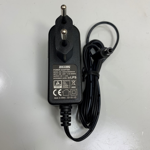 Adapter 5V 2.5A BILLION BA018-050250AXE Connector Size 5.5mm x 2.5mm For Ethernet Media Converter, Máy Hút Ẩm Mini