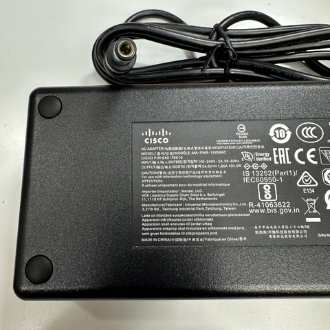 Adapter 54V 1.85A 100W Cisco MA-PWR-100WAC 640-76010 IEC C14 Plug DC Power Connector Tip Size 6.5mm x 3.0mm For Cisco Meraki MX68 MX68W MX68CW MX75 MX68-HW MX68W-HW MX75-HW