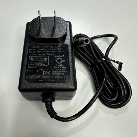 Adapter 9V 2.5A 22.5W Shenzhen HB40-0902504SPA US Plug Connector Tip Size 5.5mm x 2.5mm