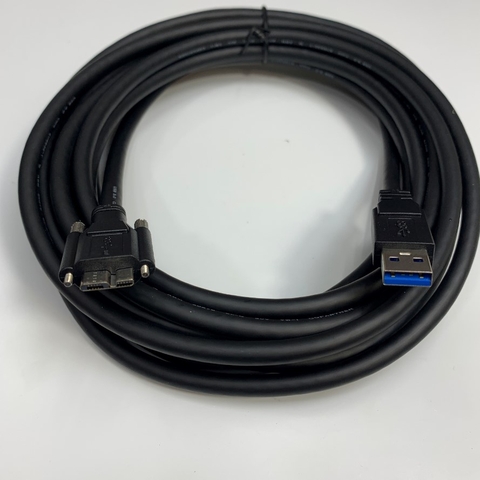 Cáp 5M 17ft Camera Cable USB 3.0 Type A to Micro B Male With Screw Locking Data Transmission 5Gbps For Basler ace A5472-17um USB 3.0 Industrial Camera, Hikrobot, Microscope Digital Camera