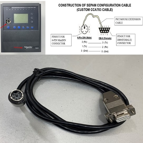 Cáp Lập Trình Điều Khiển PC Connection Cord CCA783 Cable 1M PLC Merk Schneider Sepam Relay Series 20,40,80 Mini din 6 Pin Male to RS232 Female