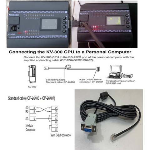 Cáp Lập Trình Keyence OP-26486 / OP-26487 Dài 3M For Keyence KV Series PLC Với PC RS-232C Serial Communication Cable
