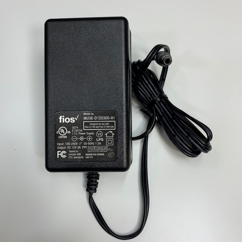 Adapter 12V 3A 36W FiOS MU36-D120300-A1 US Plug Connector Tip Size 5.5mm x 2.5mm