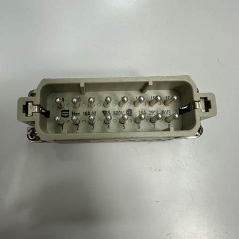 Đầu Jack HARTING Han 16A-M Connector HDC 16 Pin Male + PE 16A 250V 4KV3 For Industrial Power Cable