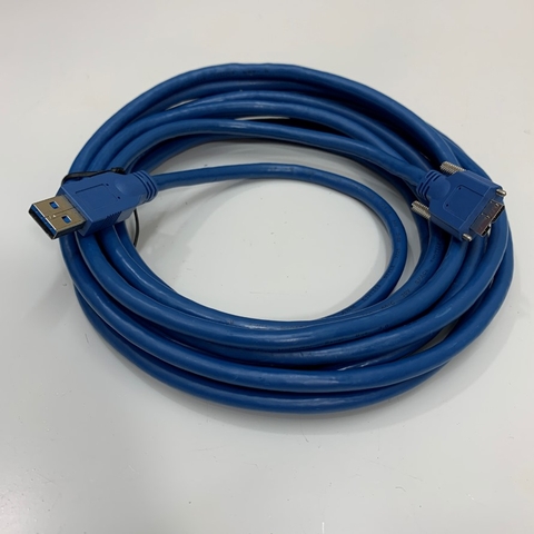 Cáp Original USB 3.0 Type A to Micro B Male Cable 17Ft Dài 5M Blue Colour With Double Screw Locking For Industrial Hikrobot Machine Vision, Microscope Digital Camera