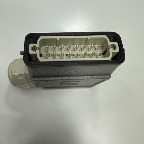 Đầu Nối Điện Công Nghiệp Jack HARTING Han 16A-M Connector HDC 16 Pin Male + PE 16A 250V 4KV3 + Panel 09200160540 HARTING Metric Thread M25
