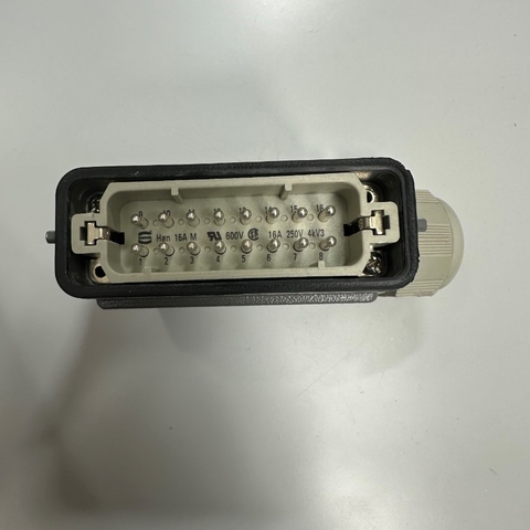 Đầu Nối Điện Công Nghiệp Jack HARTING Han 16A-M Connector HDC 16 Pin Male + PE 16A 250V 4KV3 + Panel 09200160541 HARTING Metric Thread M25