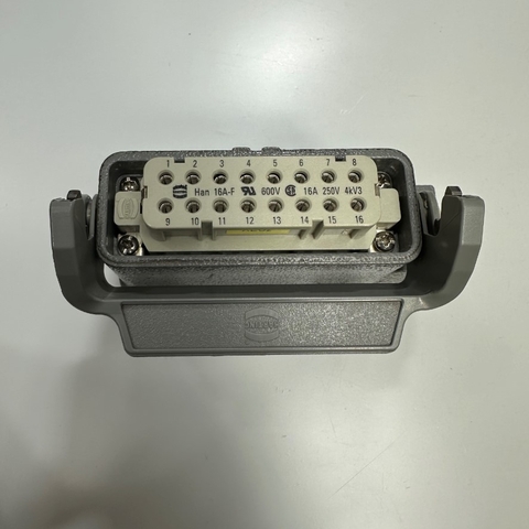 Đầu Nối Điện Công Nghiệp Jack HARTING Han 16A-F Connector HDC 16 Pin Female + PE 16A 250V 4KV3 + Panel 19200160251 HARTING