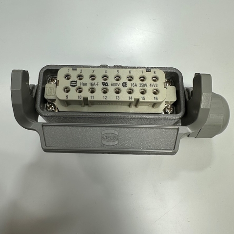Đầu Nối Điện Công Nghiệp Jack HARTING Han 16A-F Connector HDC 16 Pin Female + PE 16A 250V 4KV3 + Panel 19200160251 HARTING Metric Thread M25