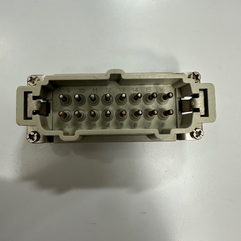 Đầu Jack Harting Han 16 E-M Connector HDC 16 Pin Male + PE 16A 500V 6KV3 For Industrial Power Cable
