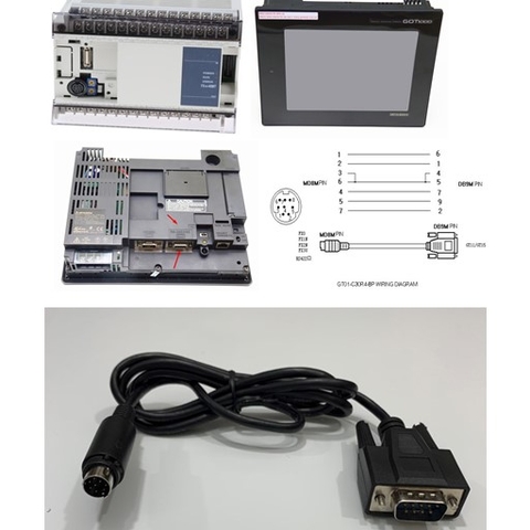 Cáp Lâp Trình GT01-C10R4-8P Cable RS-422 Dài 1M Mini Din 8 Pin to DB9 Male For HMI Mitsubishi GOT1000, GOT12, GOT14, GOT15 Series Với PLC Mitsubishi Melsec FX Series