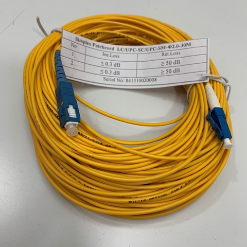 Dây Nhẩy Quang 1Gb 30M (98ft)  LC UPC to SC UPC Simplex Singlemode PVC Yellow 9/125μm 2.0mm Fiber Optic Patch Cable