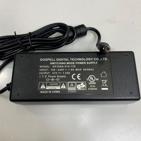 Adapter 51V 1.25A 64W GOSPELL GP306A-510-125 Connector Tip Size 5.5mm x 2.1mm