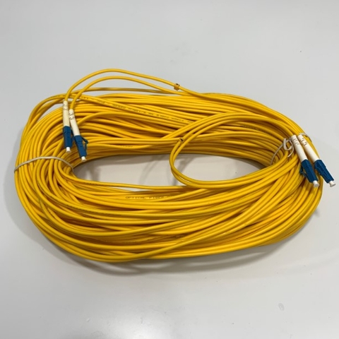 Dây Nhẩy Quang LC UPC to LC UPC Duplex OS2 Single Mode PVC 3.0mm Fiber Optic Patch Cable Yellow 60 Meter