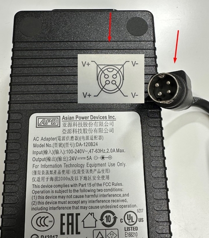 Adapter 24V 5A 120W APD Connector Tip Size 4 Pin Mini Din 10mm Plug