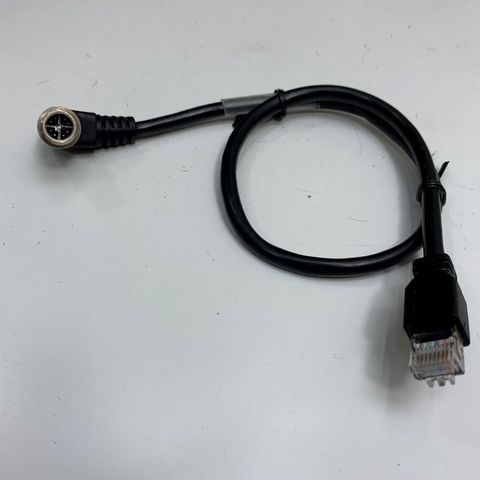 Cáp Điều Khiển Right Angle M12 8 Pin X-Code Male to RJ45 Plug CAT5E Ethernet 24AWG Shielded PVC Black Cable For Cognex Industrial Camera