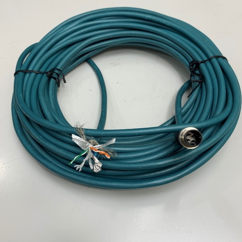 Cáp Cable M12 4 Pin D-Code Male Connector to 4 Core Open End Dài 14.5M 48ft Shielded Cable For Industrial Ethernet Communication