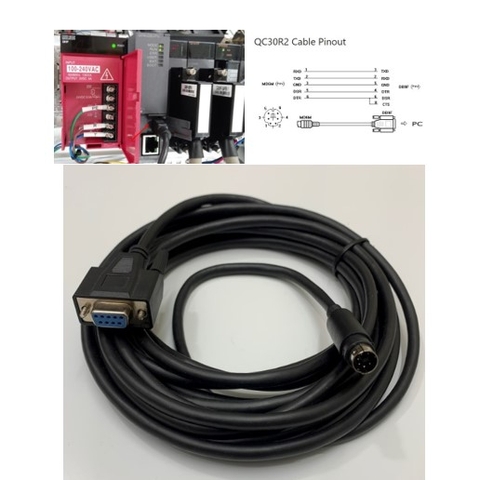 Cáp Lập Trình QC30R2 17 ft Dài 5M Cable MD6M to DB9 Female For PLC Mitsubishi Q Series Connect Computer/HMI Có Chống Nhiễu Shielded