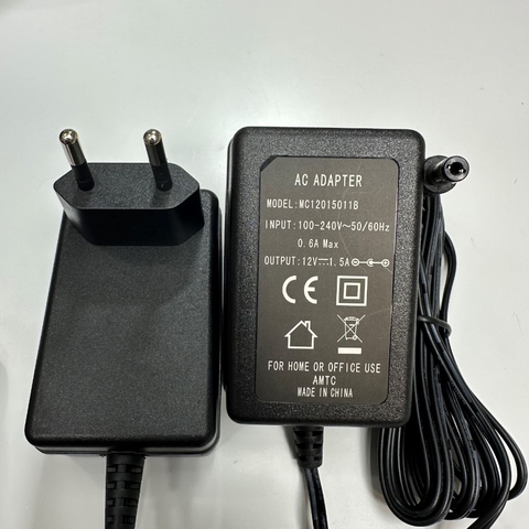 Adapter 12V 1.5A 18W AMTC EU Plug Connector Tip Size 5.5mm x 2.1mm For Network Switch, Camera Industrial Digital