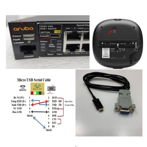 Cáp Điều Khiển OEM HP JY728A Console Switch Access Point HPE Aruba Cable Micro USB to RS232 DB9 Female Dài 1.4M For Console Serial Connector Port USB Micro-B
