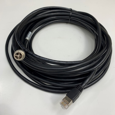 Cáp Mạng Chuẩn Công Nghiệp Dài 6M 20ft CAT5E S/FTP Shielded Cable M12 X-Coded 8 Pin Male to RJ45 GigE Ethernet Network Gigabit LAN Cable 4PR 24AWG Black