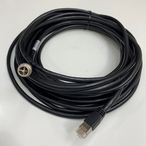 Cáp OEM OP-88666 Keyence M12 X-Coded 8 Pin Male to RJ45 Gigabit Ethernet Interface CAT5E Shielded Cable Dài 10M 33ft For Keyence SR-750 SR-650 Code Reader, Cognex Camera Industrial