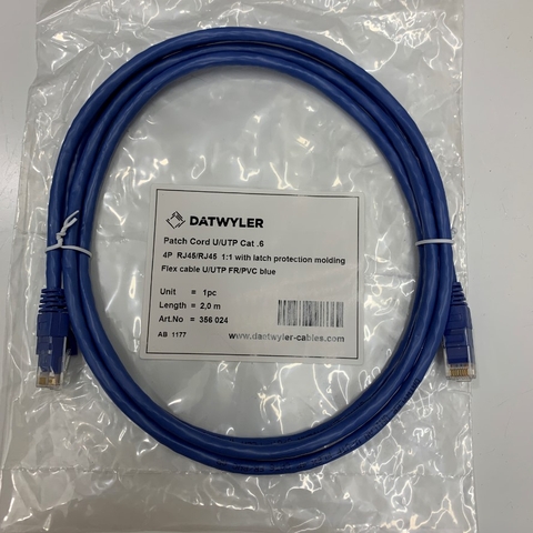 Dây Nhẩy Chuẩn Công Nghiệp DATWYLER 356 024 UTP CAT6 Gigabit Snagless PVC FR 24AWG Industrial Ethernet RJ45 Network Patch Cord Straight Through Cable Blue Length 2M 7ft