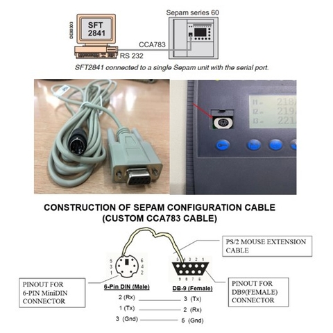 Cáp Điều Khiển Lập Trình PLC Schneider Relay Sepam CCA783 Connection Cable PS/2 6Pin Mini Din Male to Serial RS232 9Pin Female Grey Length 3M