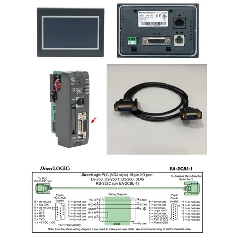 Cáp Lập Trình EA-2CBL-1 Cable RS232 Length 1.8M For PLC Koyo DirectLOGIC D2-250, D2-250-1, D2-260, DL06 to C-More Micro Graphic Series Touch Screen HMI