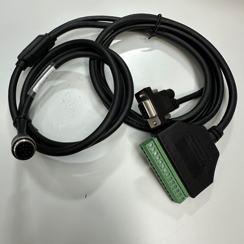 Cáp 2.1M 7ft H12S-2M-D9PF14-V3 Cable Infoscan Barcode Scanner Reader Connector M12 12 Pin A-Code Male to DB9 Female + 5.5 x 2.1mm Female DC Power Jack and I/O Cable 14 Pin Terminal Blocks