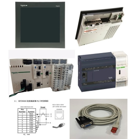Cáp Lập Trình XBTZ9008 Cable 5M For Schneider Touch Screen HMI GXO/GXU5502/3501 Với Schneider Electric Modicon M218/238/340 PLC CPU