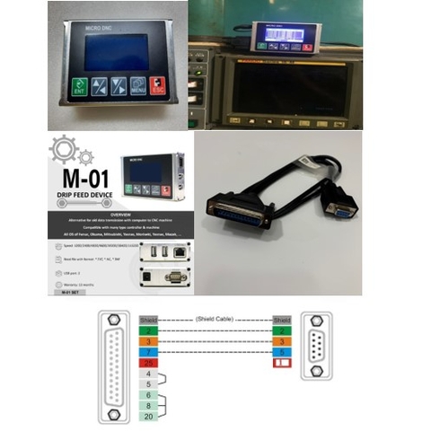 Cáp Truyền Dữ Liệu Từ Bộ Micro DNC Tới CNC Dài 1.8M Dùng Nguồn Adapter Ngoài DC 12V For CNC Machine Fanuc, Okuma, Mitsubishi, Yaskawa Yasnac, Mori Seiki, Mazak