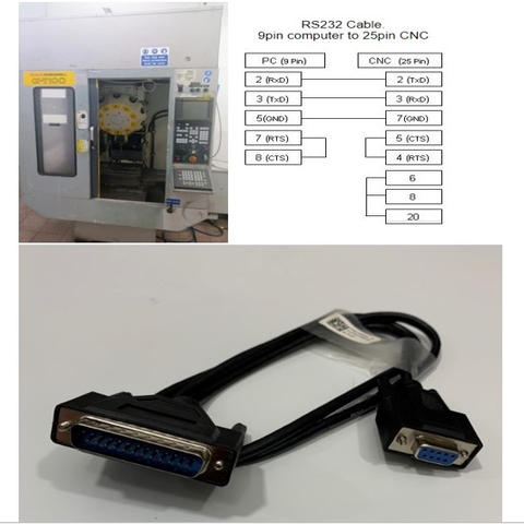 Cáp RS232 Dài 1.8M (6ft) Kết Nối Máy Tính Và Truyền Dữ Liệu Qua Máy Tiện CNC Bằng Phần Mềm Cimco Edit For CNC Machine Fanuc, Okuma, Mitsubishi, Brother