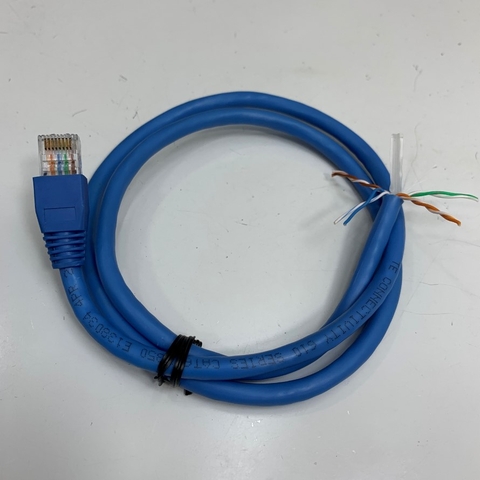 Dây Nhẩy COMMSCOPE AMP CAT6 U/UTP PVC E138034 Connector RJ45 to 8 Core Bare Wire Open End Dài 0.8M Cable 24AWG 4PR OD Ø 6.0mm 75°C Blue