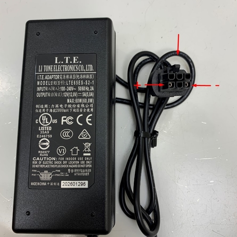 Adapter 12V 5A 60W L.T.E. LTE65ES-S2-1 Connector Tip Size Molex 6 Pin Pitch 4.2mm