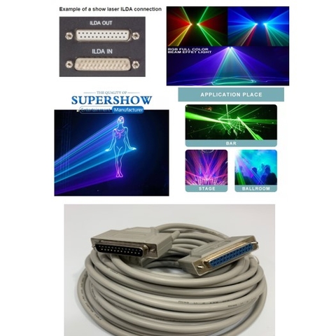 Cáp Kết Nối ILDA Laser Cable 15M DB25 Male to Female For Kết Nối Ánh Sáng Hình Ảnh 3D Quán Bar Vũ Trường Laserworld Laser Systems Lighting Remote Control