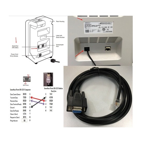 Cáp Truyền Dữ Liệu Máy Điện Giải EasyLyte - Electrolyte analyzer Tới Máy Tính Cable RJ12 6 Pin 6P6C to Serial RS232 DB9 Female 3M