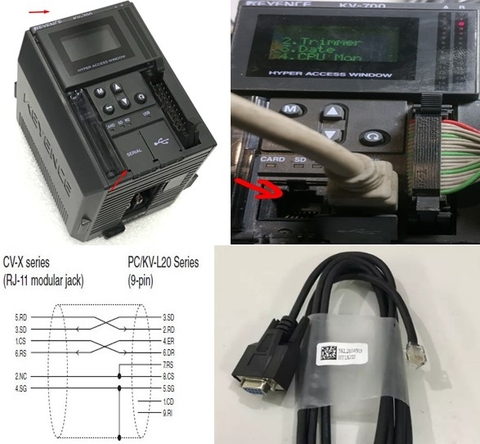 Cáp Kết Nối Lập Trình KEYENCE KV KZ RS232 Programming PLC PC to KV-700 KV-L20 Cable RJ11 6 Pin to DB9 Female Length 1.8M